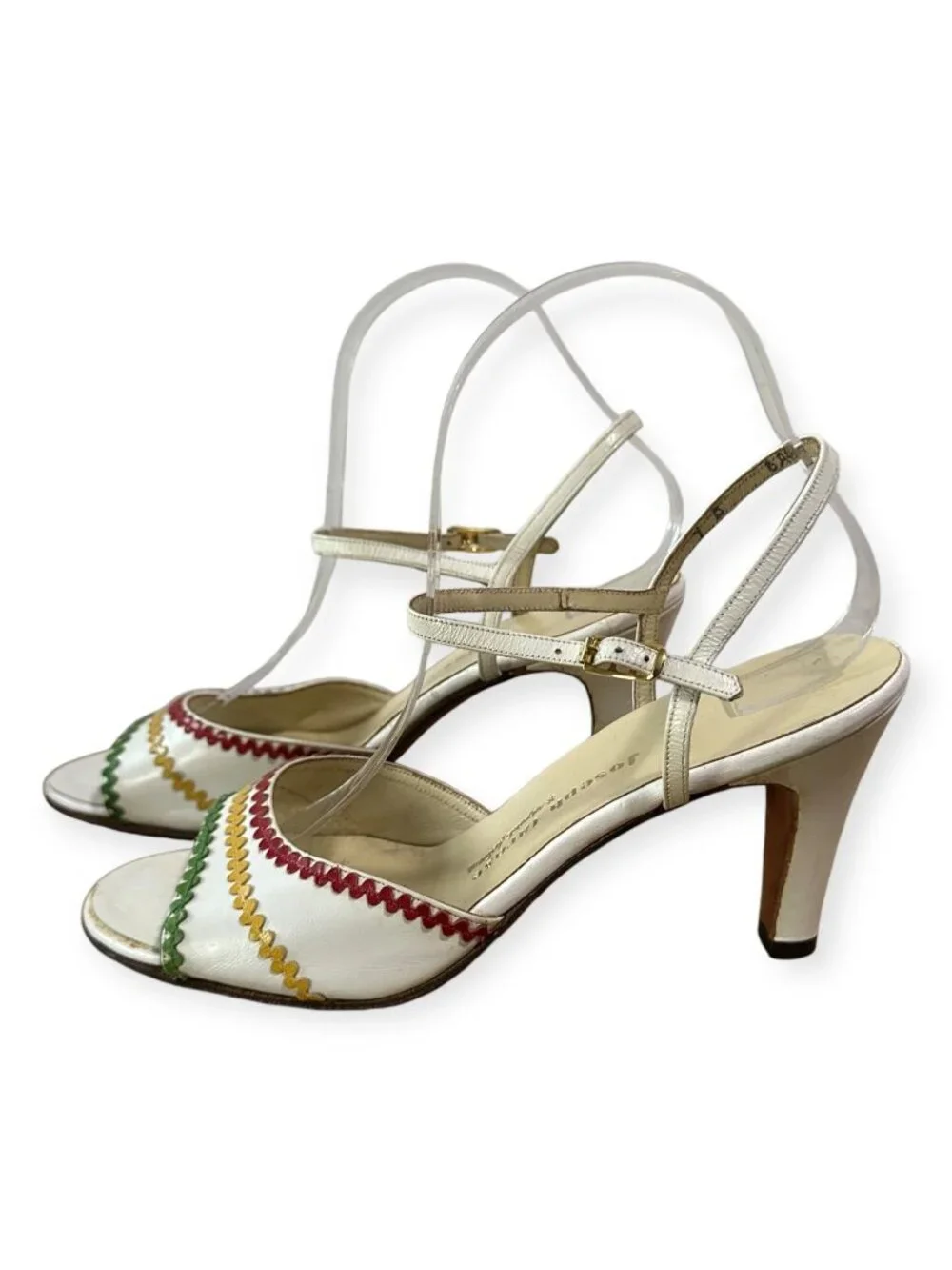 Vintage Joseph Larose High Heel Leather Sandal  with  Ric Rac tape, Size 9